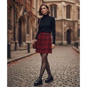 Vintage Wool Plaid A-Line Mini Skirt Womens Size 10 Petite Holiday Christmas Red